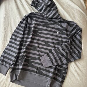 Volcom black and gray stripe mummy hoodie